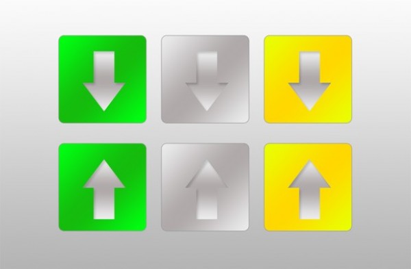 6 Upload Download Arrow Buttons Set PSD yellow web upload up unique ui elements ui stylish set quality psd original new modern interface hi-res HD grey green fresh free download free elements download button download down detailed design creative clean buttons arrow   