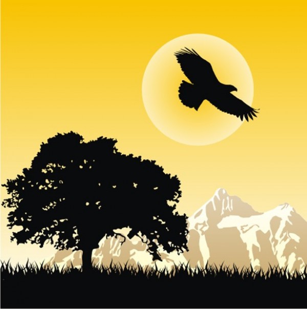 Mountain Eagle Silhouette Vector Background web vector unique ui elements tree silhouette sun stylish quality original new mountains mountain scene landscape interface illustrator high quality hi-res HD graphic fresh free download free flying eagle eps elements eagle silhouette download detailed design creative cdr background ai   