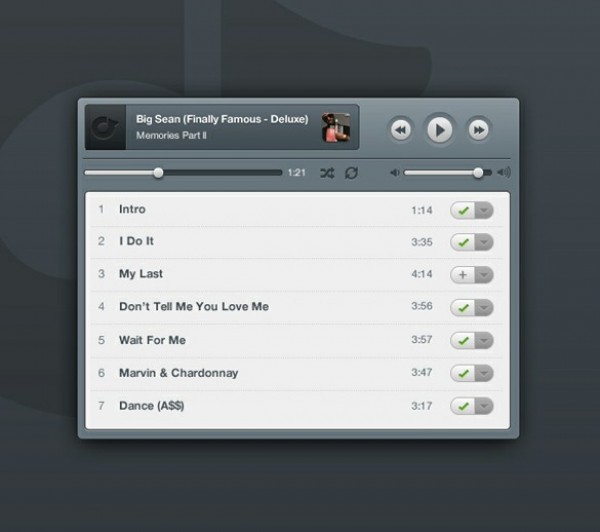 Sleek Rdio Radio Music Player Widget PSD widget web unique ui elements ui stylish song list rdio music player rdio radio player quality psd player original new music player modern interface hi-res HD fresh free download free elements download detailed design dark creative clean   