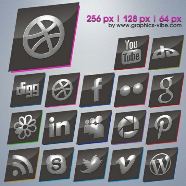 18 Glossy Angled Social Media Icons Set PSD web unique ui elements ui stylish social icons set social set quality psd pack original new networking modern media interface hi-res HD grey glossy fresh free download free elements download detailed design creative clean bookmarking angled angle   