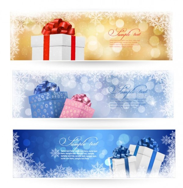 3 Snowy Christmas Vector Banners Set winter web vector unique ui elements stylish snowflakes set quality original new lights interface illustrator holiday high quality hi-res HD greeting graphic gift boxes fresh free download free eps elements download detailed design creative christmas banners christmas bokeh blurred lights blue   