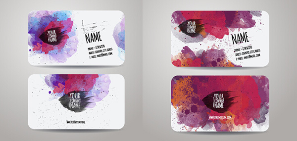 4 Watercolor Grunge Business Cards Set watercolor vector set presentation identity grunge free colorful card calling business cards abstract   