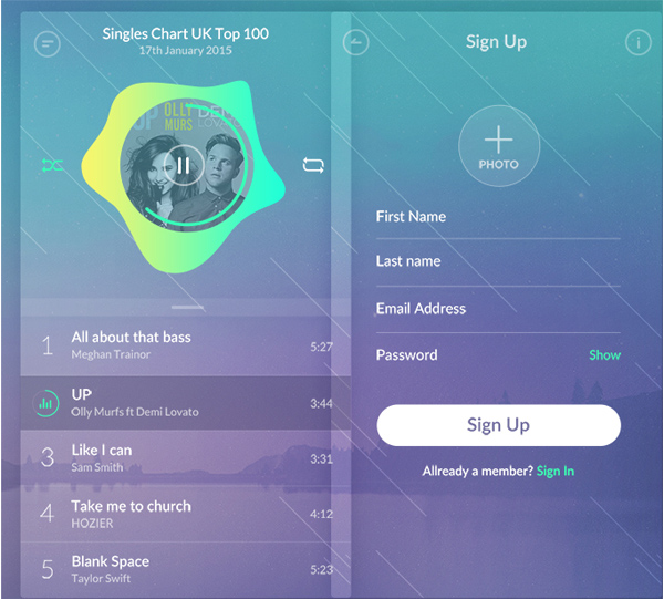 Zen UI Elements Playlist Signup zen ui kit signup playlist app album   