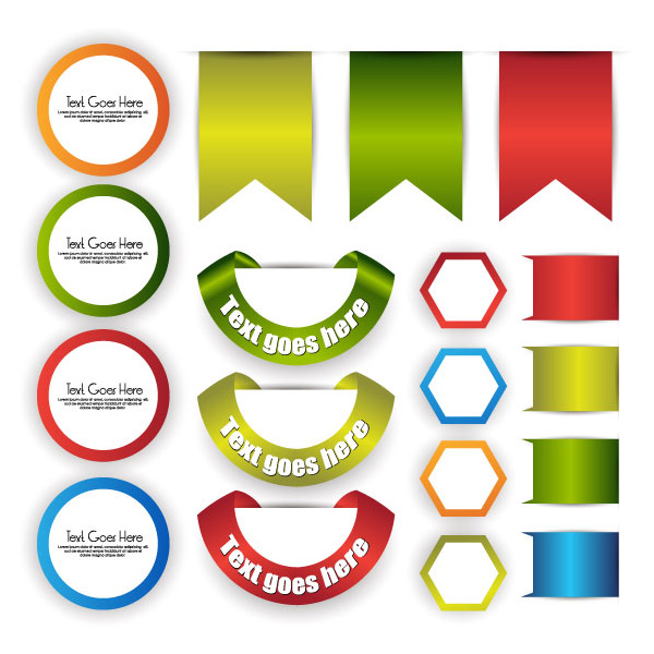 5 Sets of Glossy Ribbon Corner Labels vector shiny set ribbon label ribbon label hexagon free download free corner ribbon colorful circle   