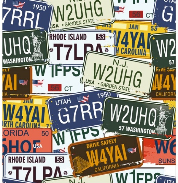 Vintage Licence Plates Collage Vector Background web vintage vector unique ui elements stylish retro quality original new licence plates illustrator high quality hi-res HD graphic fresh free download free eps download design creative collection collage background   