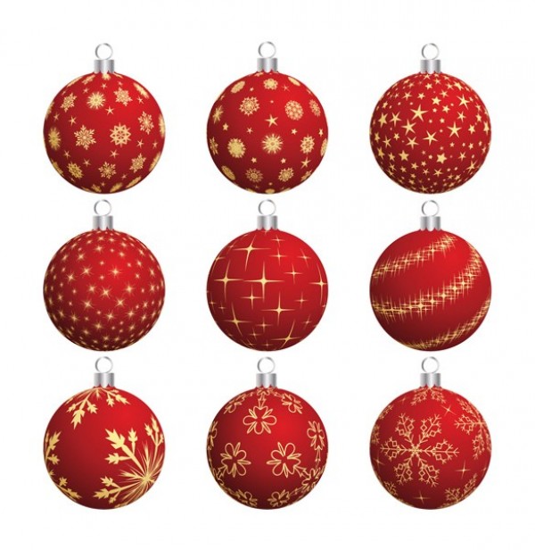 9 Decorated Christmas Balls Vector Set web vector unique ui elements stylish set red quality painted ornaments original new interface illustrator high quality hi-res HD graphic fresh free download free eps elements download detailed design decorated creative christmas tree christmas balls   