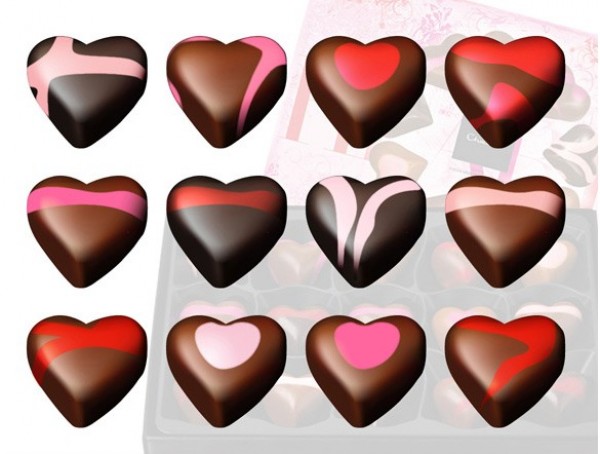 12 Yummy Chocolate Hearts Vector Icons Set web valentines unique ui elements ui stylish set quality png original new modern interface icons hi-res hearts heart HD fresh free download free elements download detailed design creative clean chocolates chocolate ai   