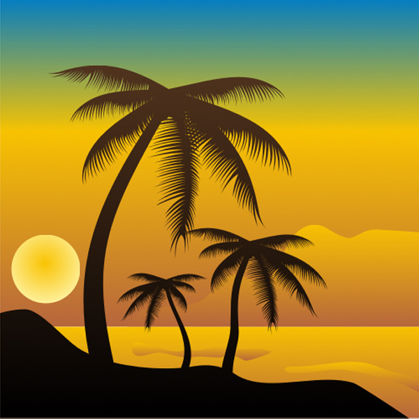 Tropical Beach Sunset Vector Scene web vector unique ui elements tropical sunset tropical tree silhouettes sunset sun stylish silhouette quality palm trees original orange ocean sunset ocean new interface illustrator hot high quality hi-res HD graphic fresh free download free eps elements download detailed design creative cdr beach background ai   