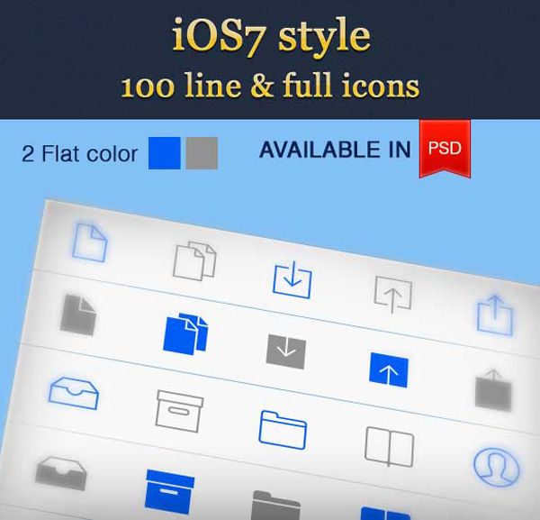 100 Flat iOS7 Line Icons Pack ui elements ui set pack line icons ios7 icons ios7 grey gray free download free blue   