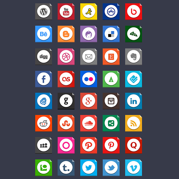 40 Flaty Square Social Media Icons Pack ui elements ui square social icons social pack networking media free download free flaty flat colorful   