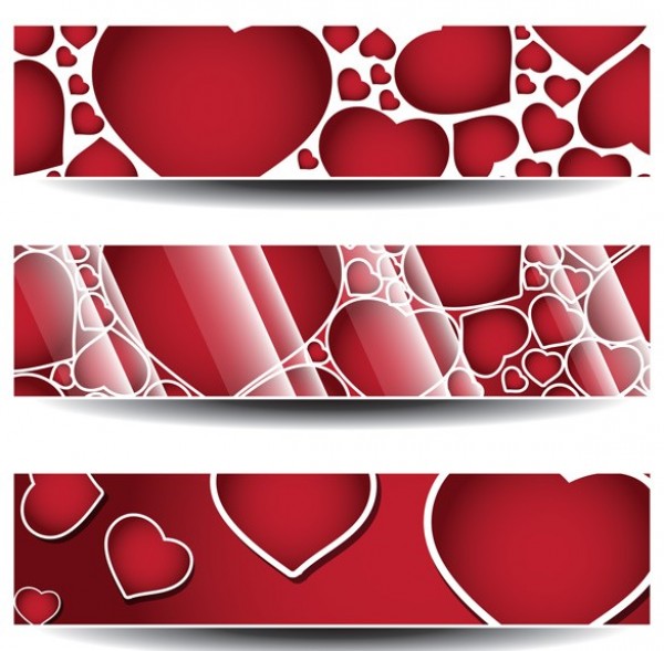 3 Bold Red Hearts Vector Banners Set web vector valentines unique ui elements stylish red quality original new interface illustrator high quality hi-res hearts header HD graphic fresh free download free elements download detailed design creative banner background abstract   