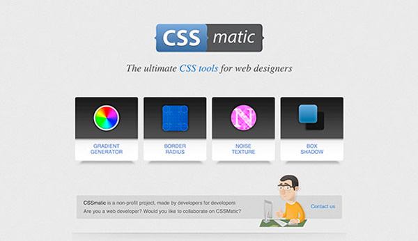 Ultimate CSS Tool Site for Designers web unique ui elements ui textures stylish shapes shadows quality original new modern interface hi-res HD fresh free download free elements download detailed designer tool design CSS tool CSSmatic css creative create CSS clean   