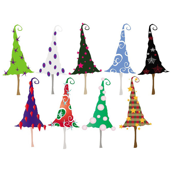 9 Fantasy Christmas Tree Icons Set vector tree set christmas tree christmas abstract   