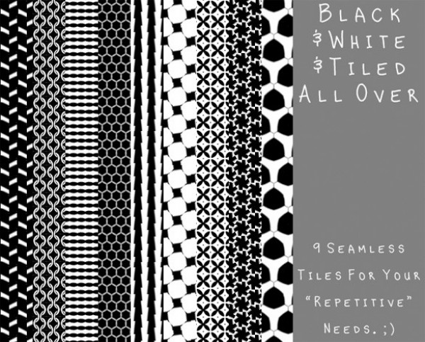 9 Vibrant Black & White Seamless Patterns Set white web unique stylish simple seamless repeatable quality pattern original new modern hi-res HD fresh free download free download design creative clean black and white patterns black   