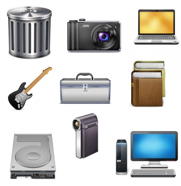 12 Quality Dock Icons Unleashed Set PNG web usb unique ui elements ui trash toolbox stylish set quality png original new modern laptop interface icons icon ico hi-res HD hard drive guitar band garbage bin fresh free download free elements electric guitar download detailed design creative computer clean camera books   