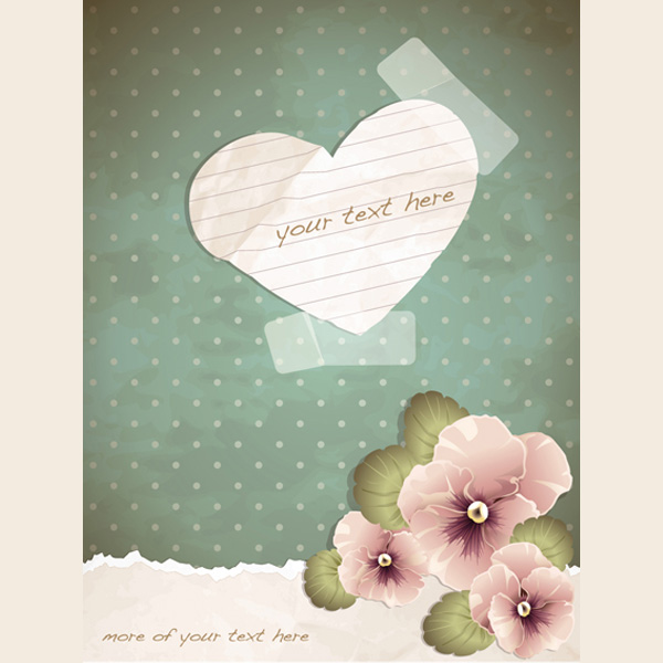 Quaint Vintage Floral Card Background vintage vector romantic old fashioned heart grunge free download free flowers floral dotted card background   