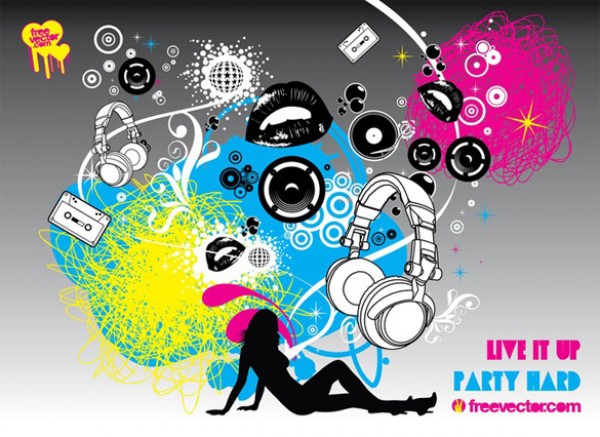 Cool Pack of Party Vector Graphics vectors vector graphic vector unique silhouette girl quality photoshop party parties pack original modern lips illustrator illustration high quality headphones fresh free vectors free download free download creative cool ai   