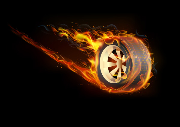Flaming Tire on Black Vector Background wheel web vector unique ui elements tire stylish quality original new interface illustrator high quality hi-res HD graphic fresh free download free flaming tire flames fire eps elements download detailed design creative burning black background ai   