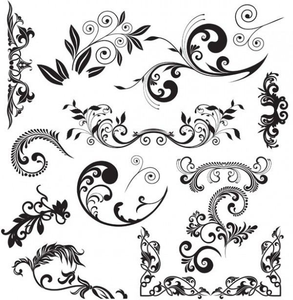 Scroll Floral Decorative Vector Elements Set web vector unique ui elements stylish quality ornaments ornamental original new interface illustrator high quality hi-res HD graphic fresh free download free floral elements floral eps elements download detailed design decorative decorations creative ai   