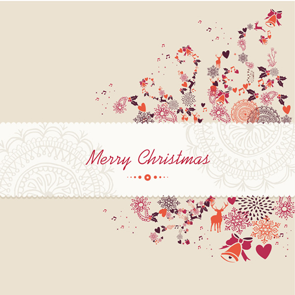 Lacy Christmas Theme Card Background vector reindeer musical notes mistletoe lacy lace hearts free download free christmas card banner background   