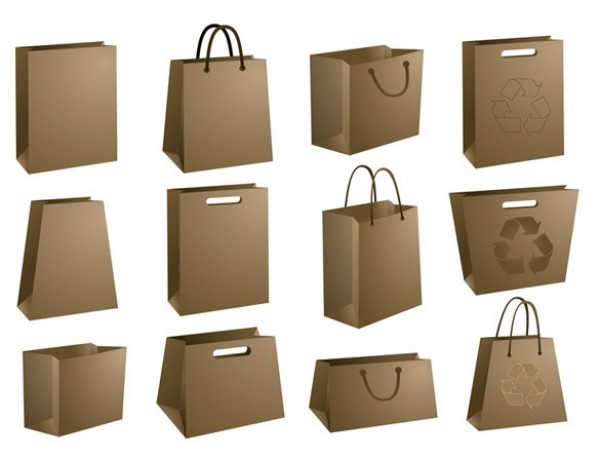 12 Recycled Paper Shopping Bags Vector Icons web vector unique ui elements stylish shopping bag shopping set recycle realistic quality paper original new interface illustrator high quality hi-res HD handles graphic fresh free download free eps elements download detailed design creative bag   