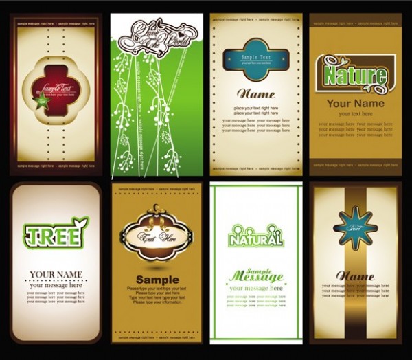 8 Nature Theme Business Cards Vector Set web vector unique ui elements template stylish quality planet original organic new nature natural interface illustrator high quality hi-res HD green graphic fresh free download free elements eco friendly download detailed design creative business card brown   