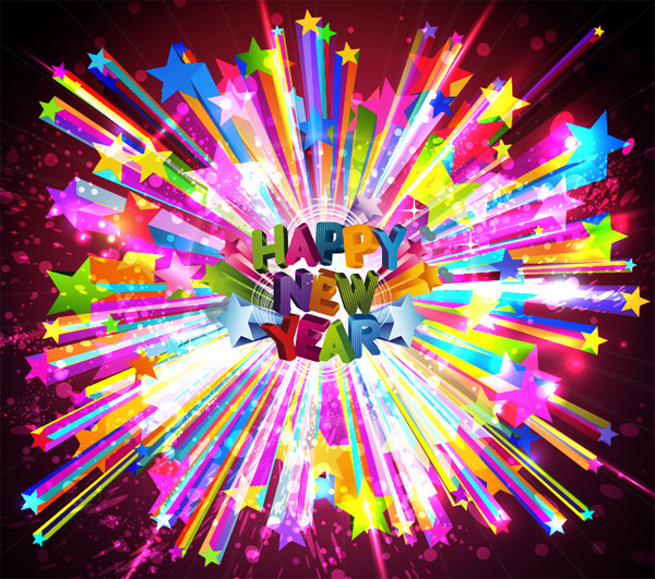 Happy New Year Background Explosion vector stars happy new year free download free Fireworks explosion colorful celebration background   
