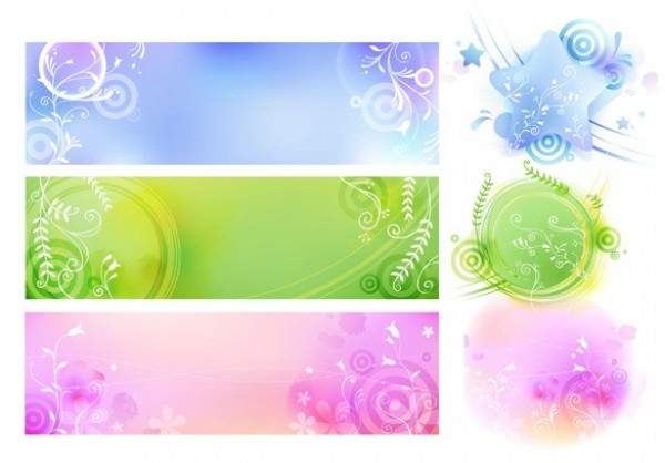 Soft Floral Vector Banner Backgrounds & Elements web vector unique stylish soft quality pink ornamental original illustrator high quality green graphic fresh free download free floral eps download design creative blue banners background   