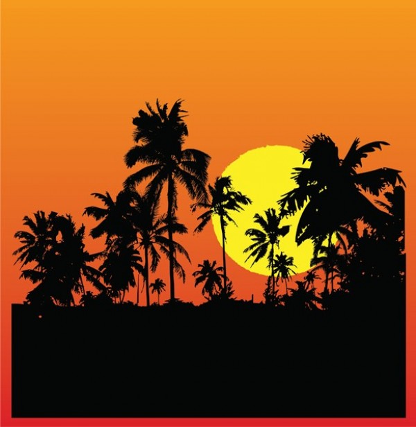 Tropical Sunset Silhouette Background web vector unique ui elements tropics tropical silhouette tropical trees sunset stylish silhouette quality palms original orange new interface illustrator high quality hi-res HD graphic fresh free download free eps elements download detailed design dark creative black background ai   
