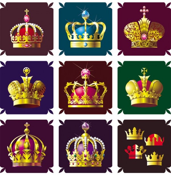 12 Colorful Ornate Royal Vector Crowns vector unique stylish set royalty royal queen quality pack ornate original modern king jewels illustration high quality heraldry graphic golden gold free download free emperor download crowns creative   