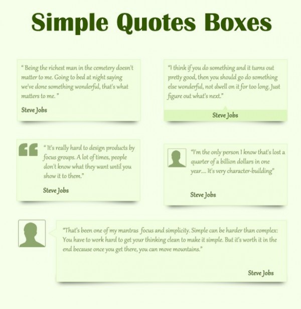 Simple Clean Quote Boxes UI Set PSD web unique ui elements ui stylish Steve Jobs set quote box quote quality original new modern interface hi-res HD fresh free download free elements download detailed design creative clean box   