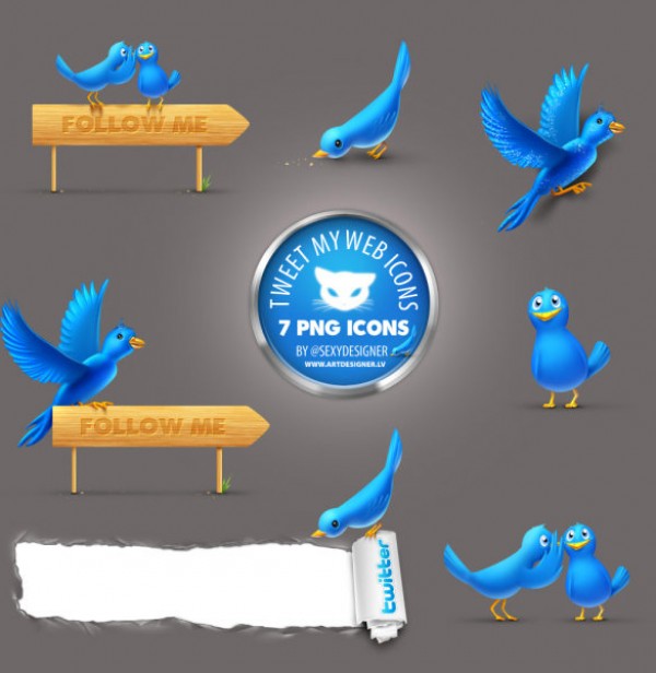 8 Cute Neat Twitter Icons psd png glow free downloads eps clever bright blue birds birdie ai   