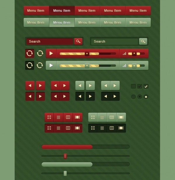 Xmas Colors Web UI Kit PSD xmas web unique ui kit ui elements ui stylish sliders simple red quality original new navigation modern menu interface hi-res HD green fresh free download free elements download detailed design creative controls clean buttons   