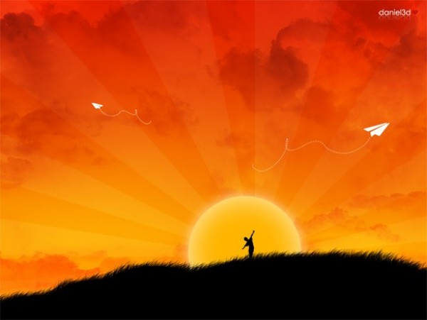 Be Free Silhouette Sunset Background wallpaper sunset sun silhouette playing paper airplane orange hillside bright boy background   