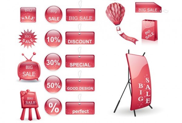 Exciting Glossy Red UI Sales Elements Vector Set web vector unique ui elements tags stylish stickers signs shopping bags retro tv red stickers red quality original new interface illustrator high quality hi-res HD graphic fresh free download free elements download display detailed design creative air balloon advertising   