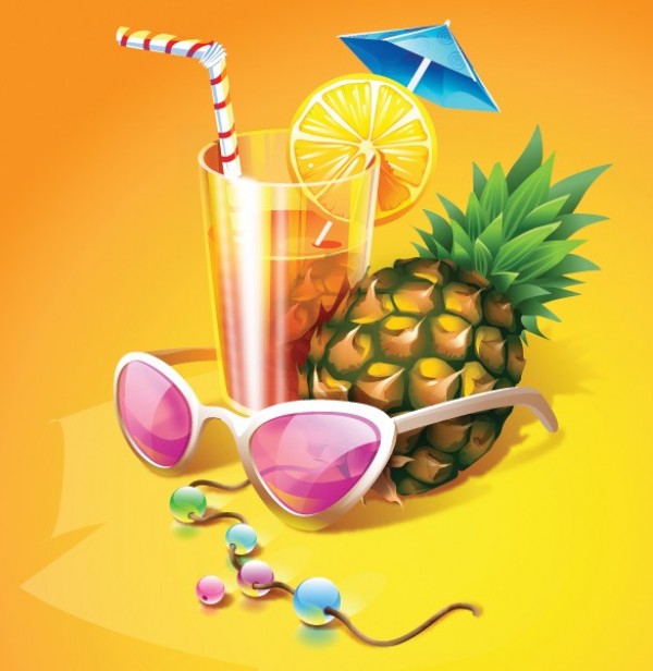 Summer Day Tropical Cocktail Vector Graphic web vector unique umbrella tropics tropical sunglasses summer stylish quality pineapple original illustrator hot high quality graphic fresh free download free drink download design creative cocktail   