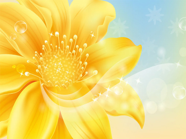 Yellow Fantasy Flower Abstract Background yellow web vector unique ui elements sun summer stylish stars spring sparkles quality original new interface illustrator high quality hi-res HD graphic fresh free download free flower floral fantasy eps elements download detailed design creative bubbles background   