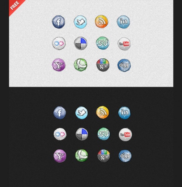 12 Hand Drawn Round Social Media Icons Set web unique ui elements ui stylish social set quality psd pack original new networking modern media interface icons hi-res HD hand drawn fresh free download free elements download detailed design creative clean bookmarking   