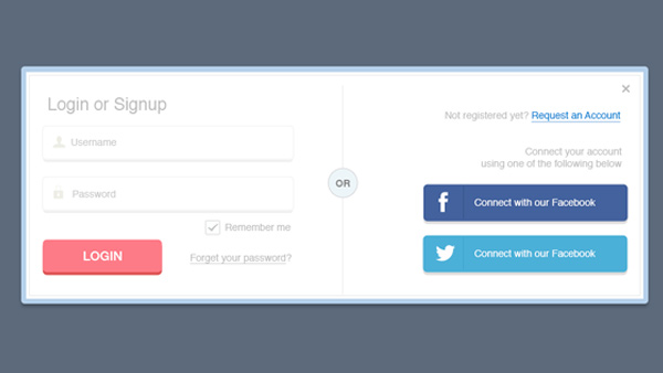 Web Login / Signin Form Interface ui elements twitter signin sign-in panel login form login free form field facebook buttons   