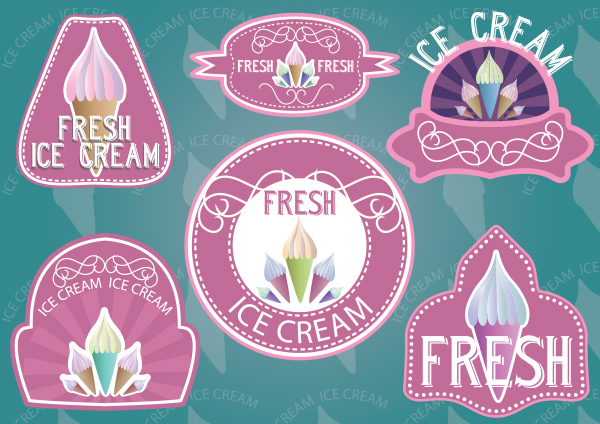 6 Pink Vintage Ice Cream Labels Set vintage vector retro logotypes logos labels icecream ice cream cone ice cream free   