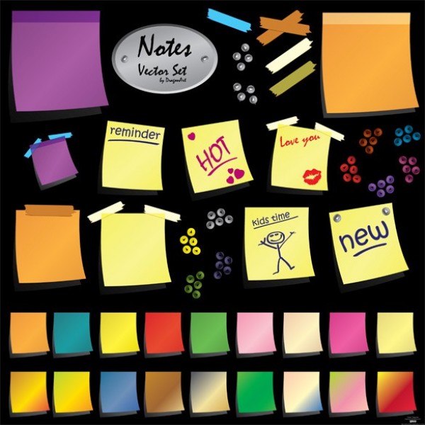 Fun Colorful Sticky Notes UI Vector Set web vector unique ui elements ui taped stylish sticky notes set quality original notes new modern interface hi-res HD fresh free download free eps elements download detailed design creative colorful clean   