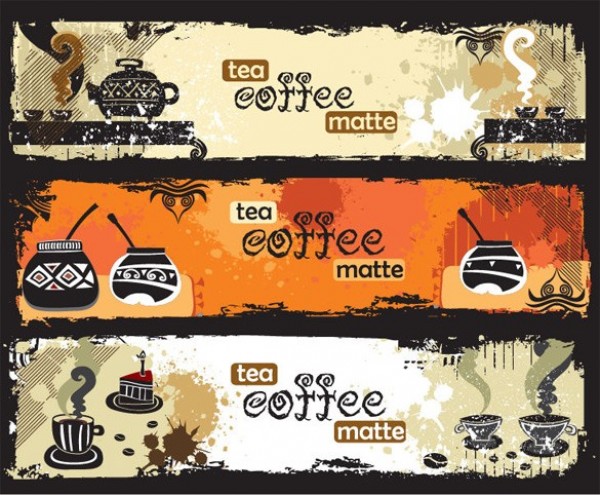 Trendy Coffee Tea Grunge Vector Banners web vector urban unique ui elements trendy tea stylish quality original new interface illustrator high quality hi-res HD grungy grunge graphic fresh free download free elements download detailed design creative coffee shop coffee banners   