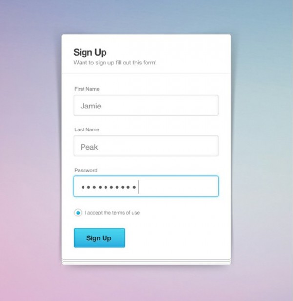 Clean Stacked Signup/Register Form PSD web unique ui elements ui stylish signup form signup sign up registration register quality psd panel original new modern interface hi-res HD fresh free download free form elements download detailed design creative clean box blue button   