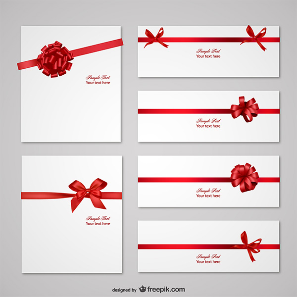 6 Decorated Ribbon Cards & Banners Set wrapped vector ribbons red note free download free decorative card bows banner   