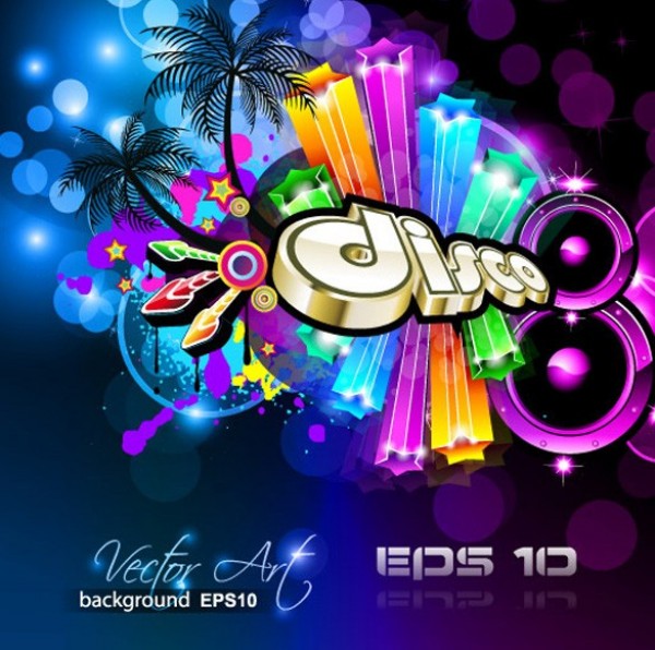 Exciting Disco Party Music Vector Background web vector unique ui elements stylish speakers quality party palms original new musical music interface illustrator high quality hi-res HD graphic fresh free download free elements download disco detailed design creative background   