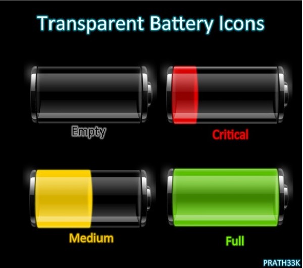 4 Transparent Battery Icons Showing Strength PNG web unique ui elements ui transparent stylish shiny set red quality png original new modern interface hi-res HD glossy fresh free download free empty elements download detailed design critical creative clean black battery life battery   