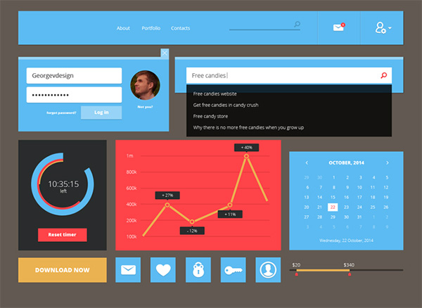 Colorful Flat Metro Web UI Elements Kit ui set ui kit ui elements ui timer square icons set square set metro menu header login icons graph free download free flat ui kit flat colorful calendar   