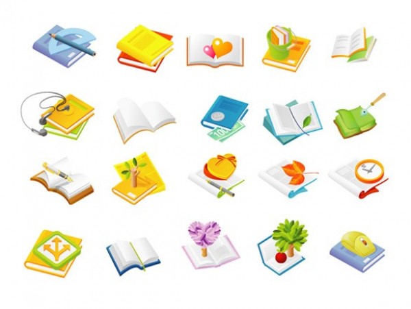 20 Colorful Book Related Web Icons Vector Set web vector unique ui elements stylish set quality pack original notebook new interface illustrator icons high quality hi-res HD graphic fresh free download free elements download detailed design creative colorful books book   