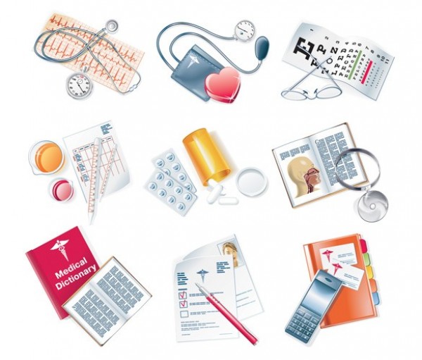 27 Medical Devices Vector Icons Set web vector unique ui elements thermometer syringe stylish stethoscope quality pills original new microscope medical icons interface illustrator icons high quality hi-res HD graphic fresh free download free first aid kit eye chart elements download detailed design creative bandage   