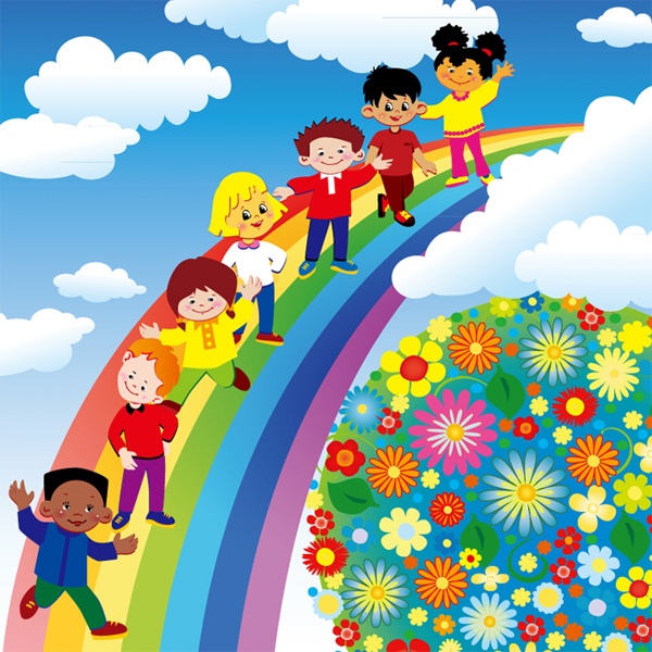 Kids in the Clouds Rainbow Background web vector unique ui elements stylish rainbow quality original new kids interface illustrator high quality hi-res HD graphic fresh free download free floral elements download detailed design creative colorful clouds childrens children child cartoon background   